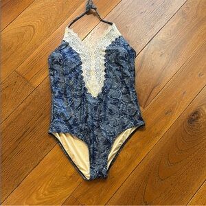 Anthropologie One Piece Blue Fish And Lace Swimsuit‎